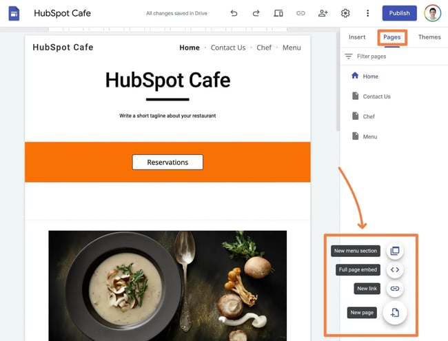 how to edit a pages properties in google sites.